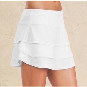 Athleta Swagger Skort White Tiered Tennis Golf Skirt XL Zipper Pocket Activewear